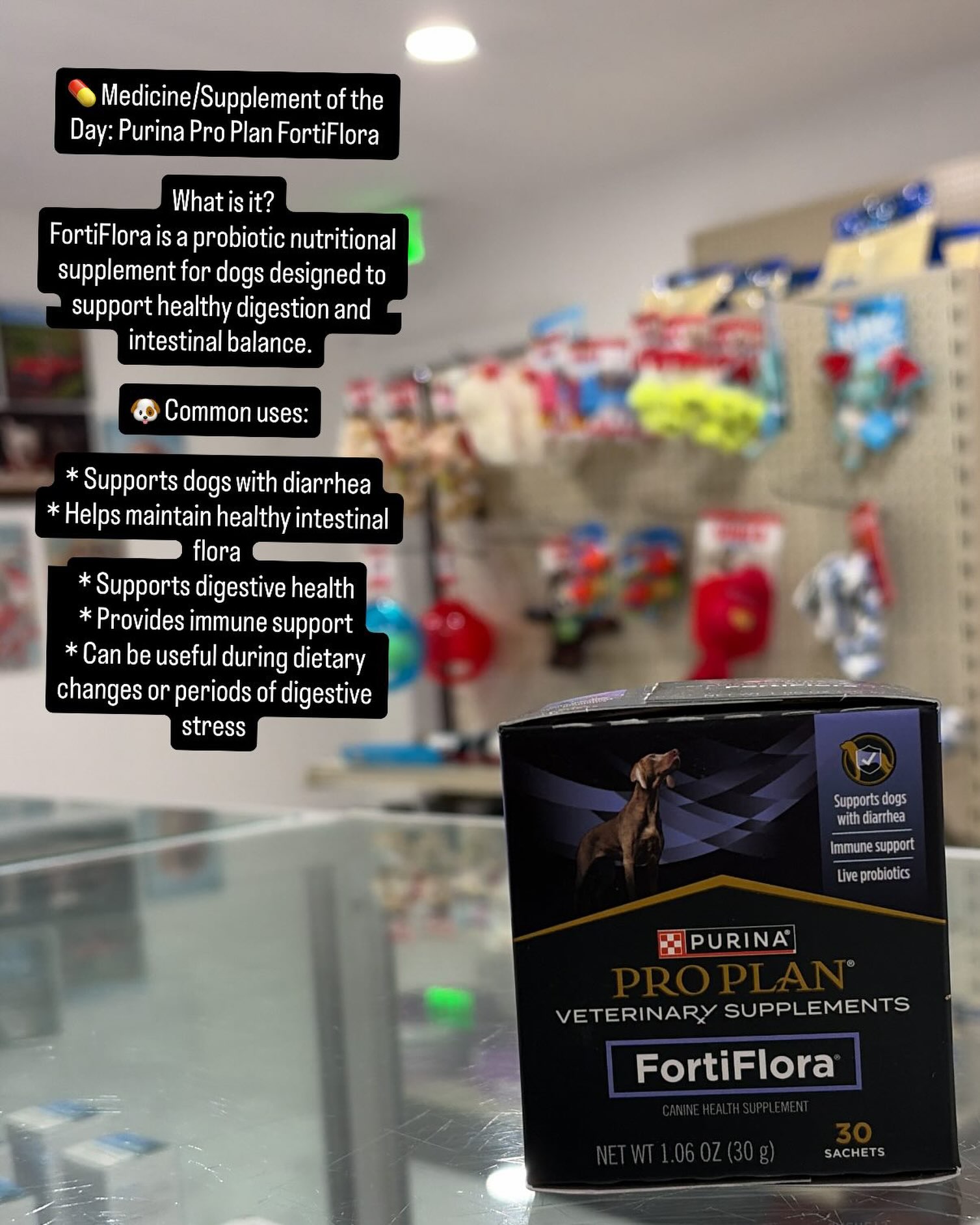 Sunshine Pharmacy’s Instagram photo of Purina Pro Plan FortiFlora canine supplement