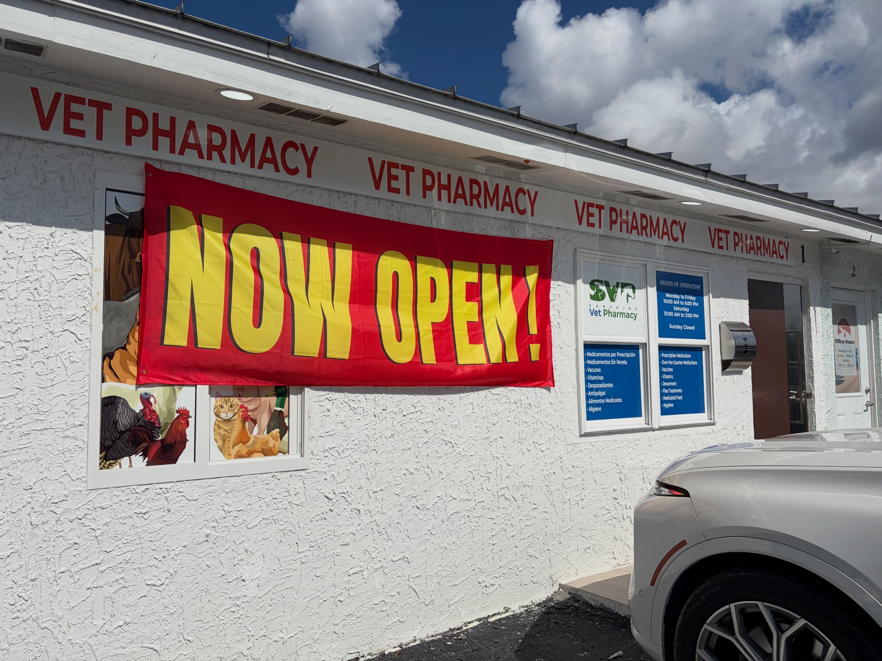 The Sunshine Vet Pharmacy storefront at 1749 North Military Trail in West Palm Beach